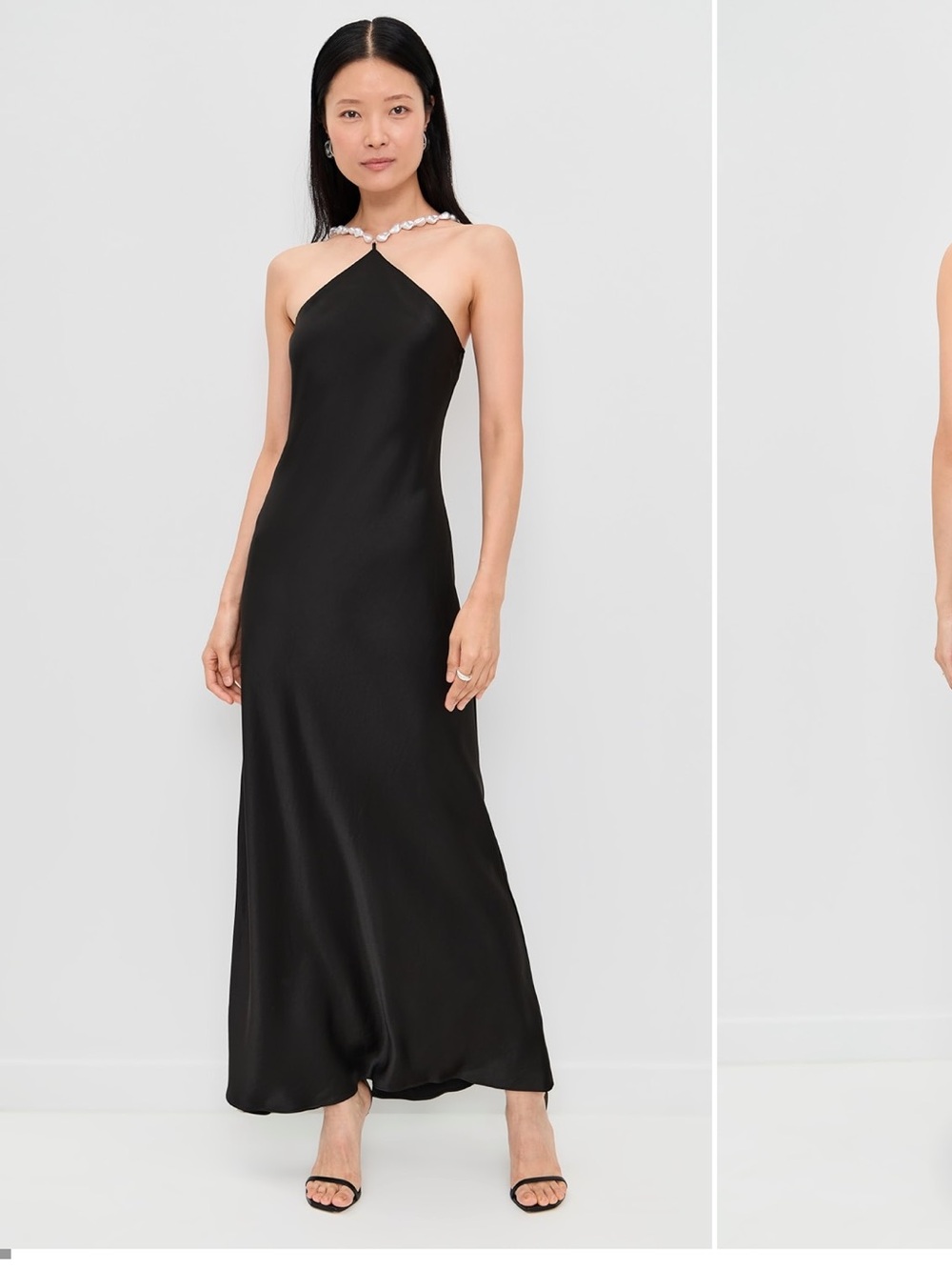 STAUD Cadence Maxi Dress in Black with Pearl Strap